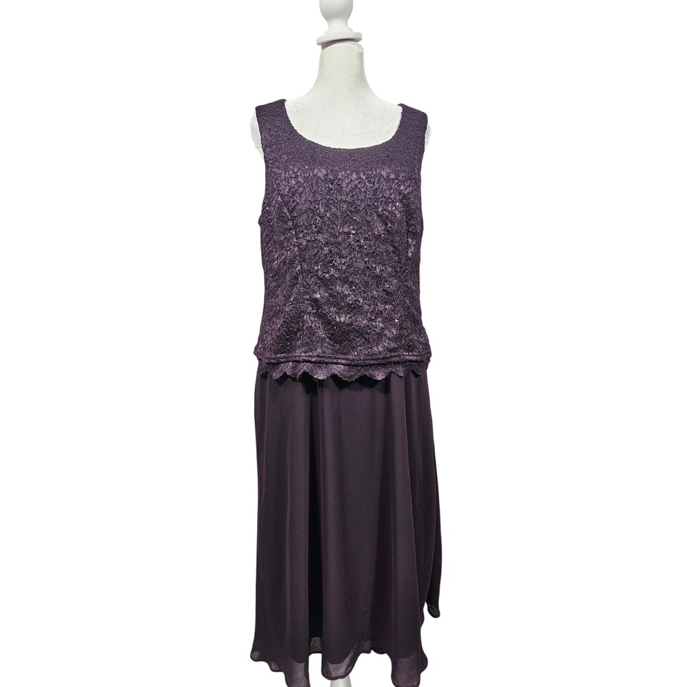 R & M Richards Womens Plum Purple Sequin Lace Chiffon Evening Gown Dress 12 NEW